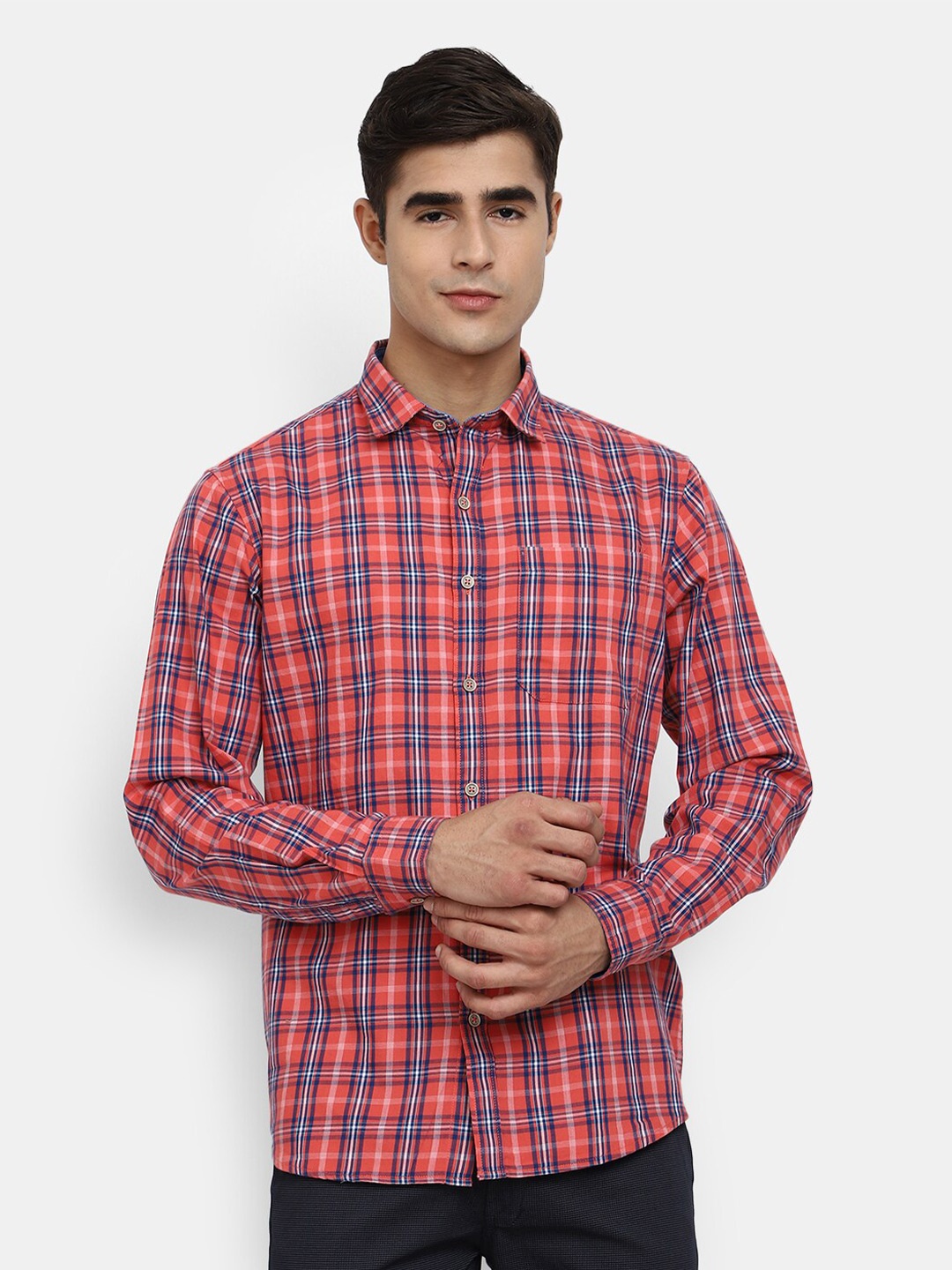 

V-Mart Men Orange Tartan Checks Checked Casual Shirt