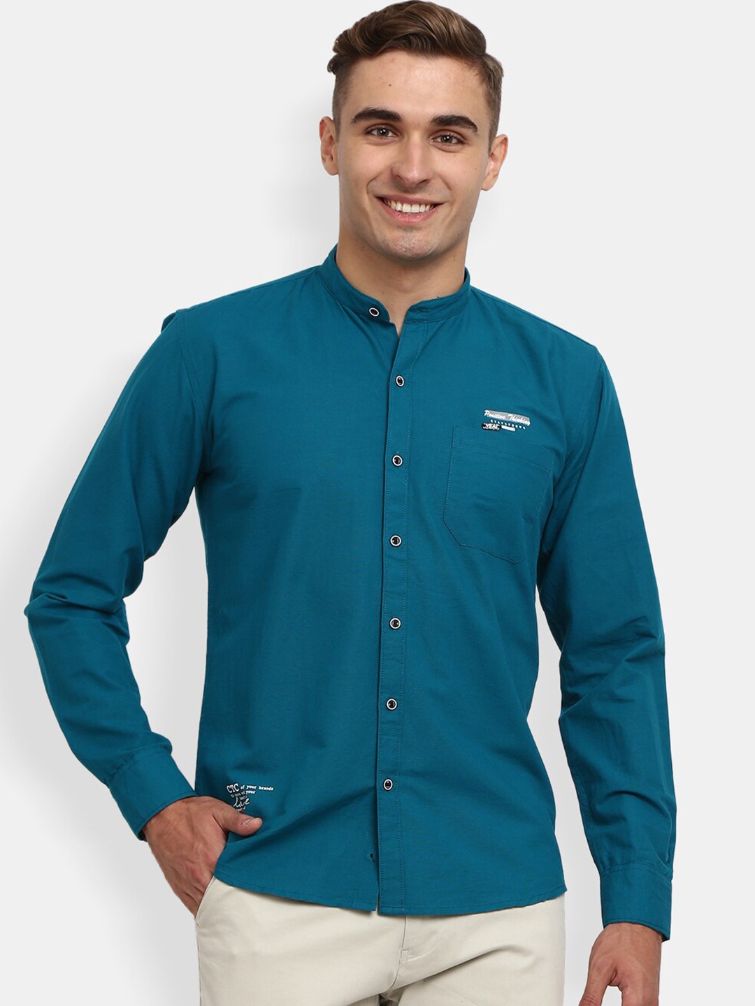 

V-Mart Men Sea Green Slim Fit Cotton Casual Shirt