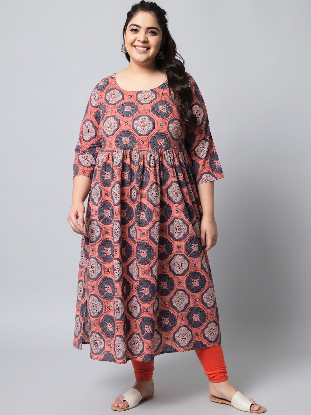

Spera Women Plus Size Pink Ethnic Motifs Printed A-Line Kurta