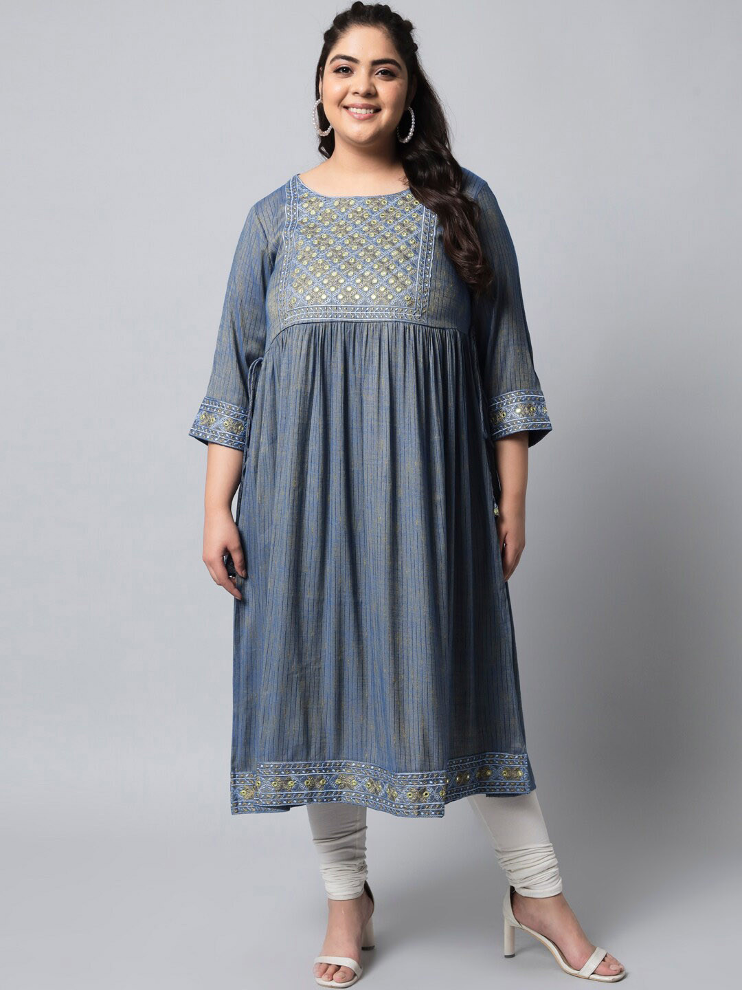 

Spera Women Plus Size Blue Yoke Design Thread Work Kurta
