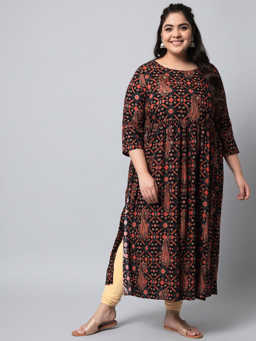 

Spera Women Plus Size Black Ethnic Motifs Printed Kurta