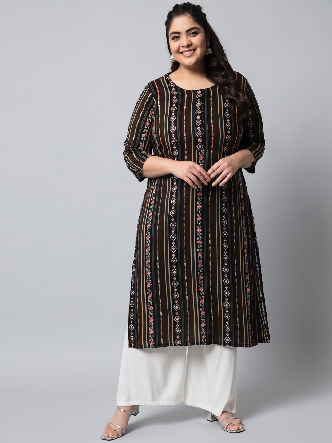 

Spera Plus Size Women Multicoloured Striped Kurta, Multi