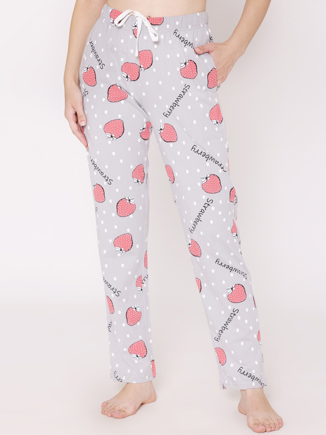 

Vami Women Grey & Pink Printed Cotton Lounge Pants