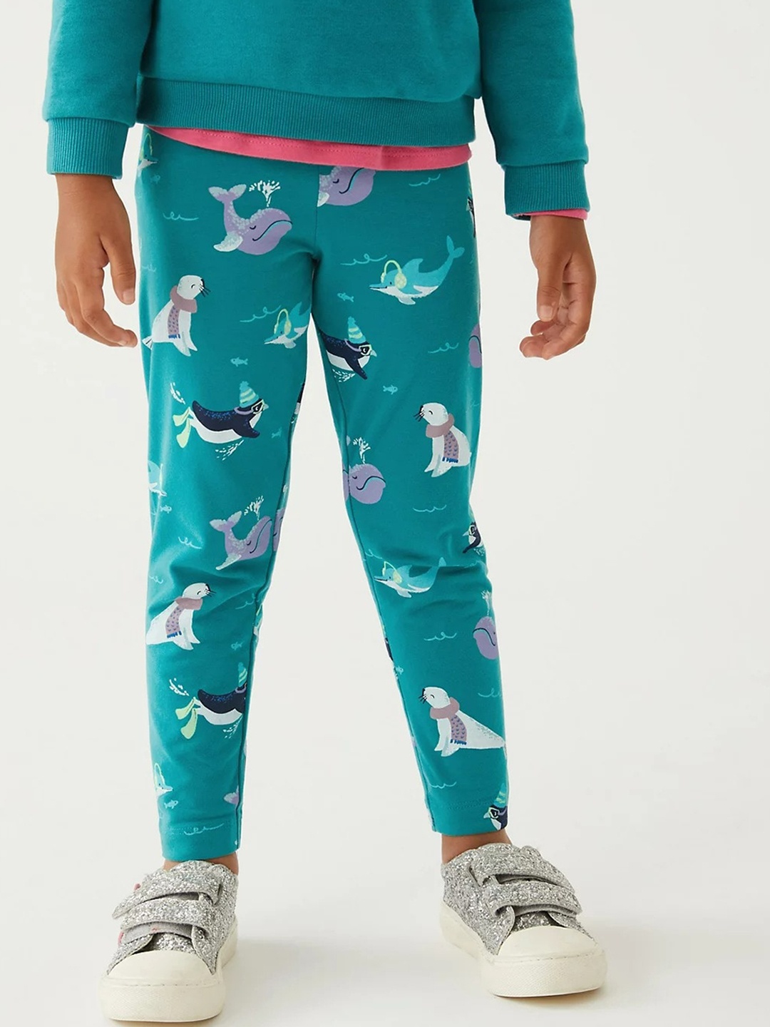 

Marks & Spencer Girls Green Printed Ankle Length Leggings