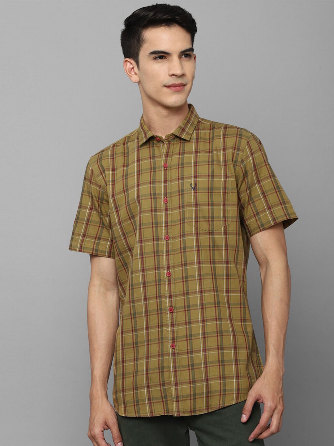 

Allen Solly Sport Men Olive Green Tartan Checked Cotton Casual Shirt