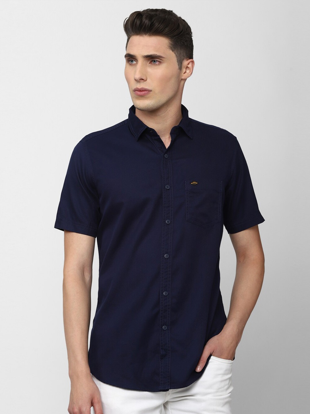 

AMERICAN EAGLE OUTFITTERS Men Navy Blue Slim Fit Casual Cotton Shirt
