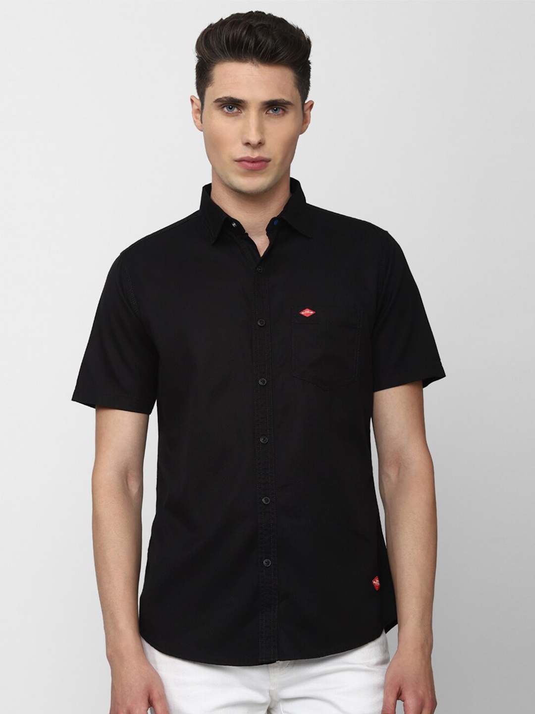 

AMERICAN EAGLE OUTFITTERS Men Black Slim Fit Solid Cotton Casual Shirt