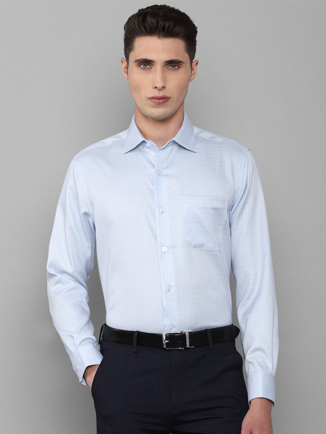

Louis Philippe Men Blue Micro Checked Pure Cotton Formal Shirt