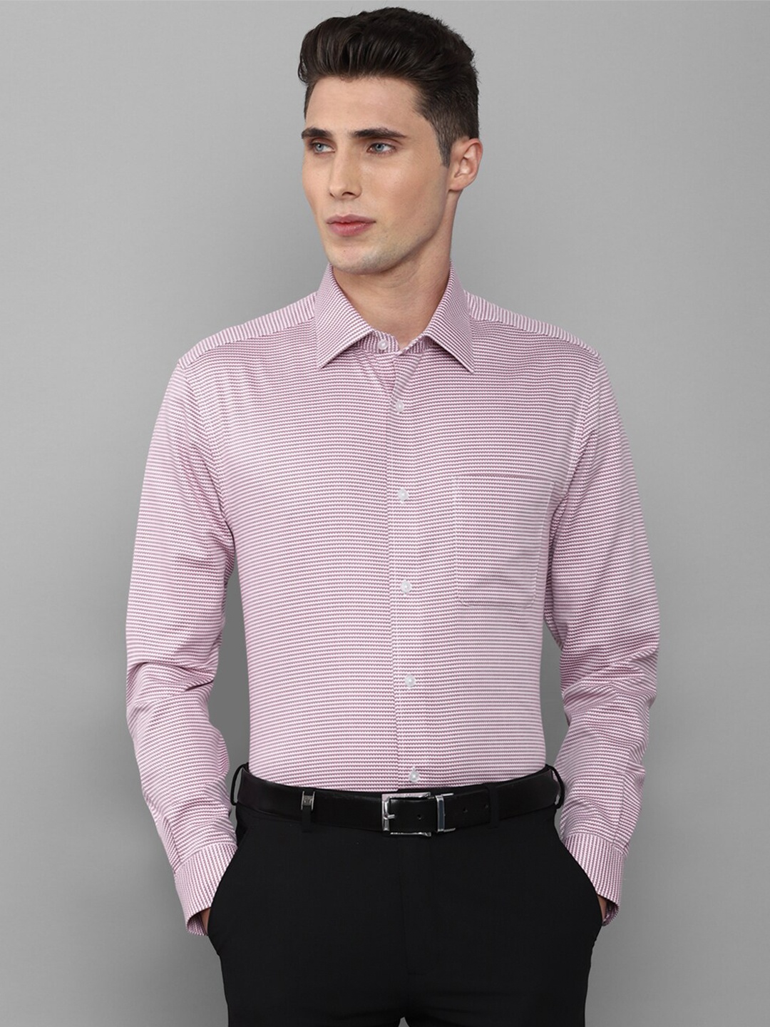 

Louis Philippe Men Pink Horizontal Striped Pure Cotton Formal Shirt