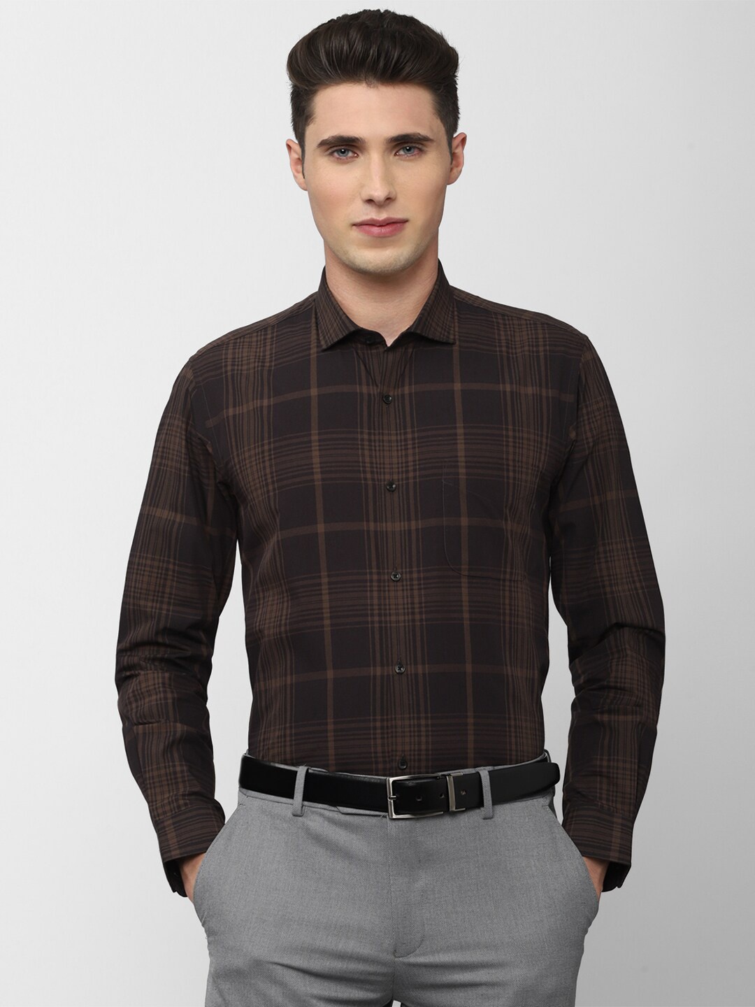 

Peter England Men Black Checked Formal Shirt