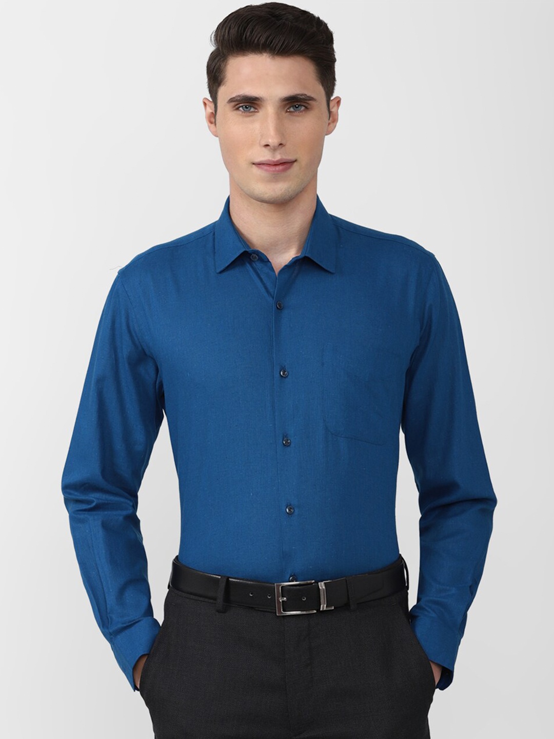 

Peter England Men Blue Formal Linen Shirt