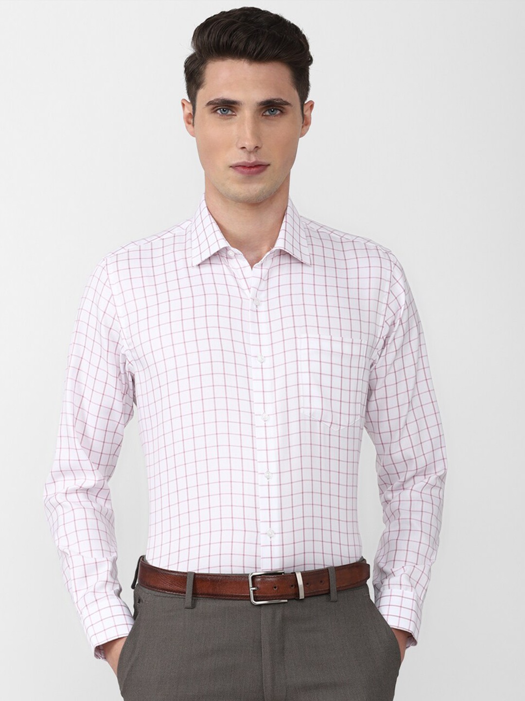 

Van Heusen Men White Slim Fit Grid Tattersall Checks Cotton Formal Shirt