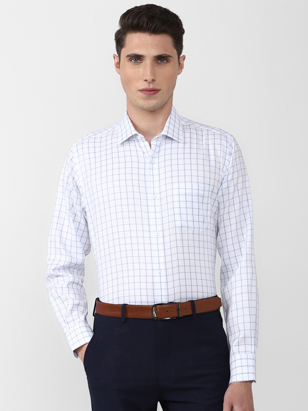 

Van Heusen Men White Grid Tattersall Checks Checked Pure Cotton Formal Shirt