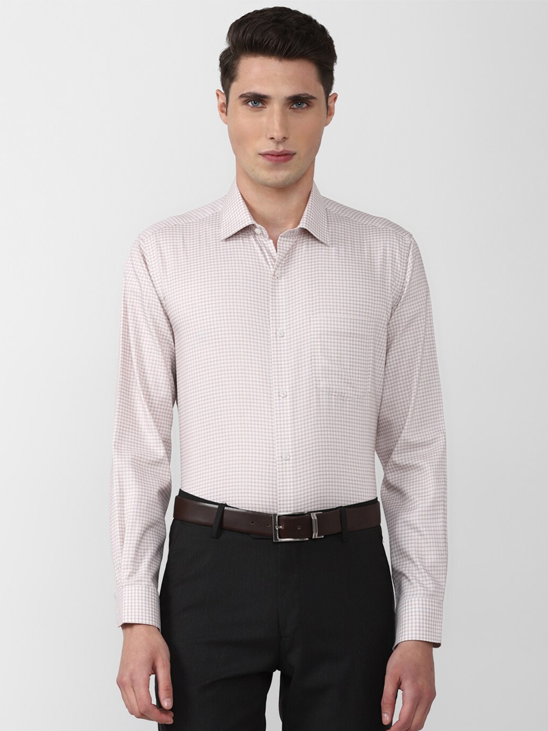 

Van Heusen Men Cream-Coloured Checked Cotton Formal Shirt