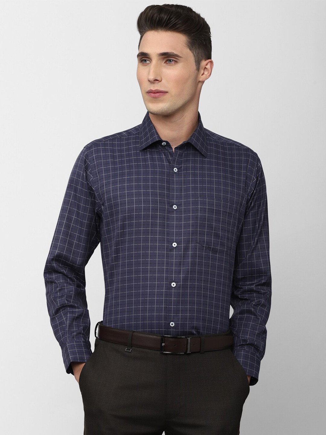

Van Heusen Men Navy Blue Grid Tattersall Checked Formal Cotton Shirt