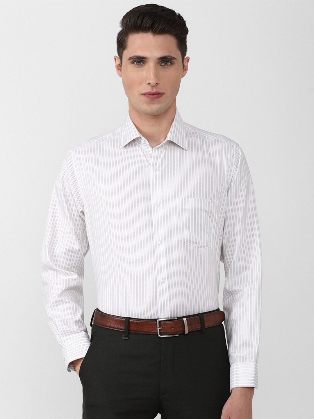 

Van Heusen Men White Striped Cotton Formal Shirt
