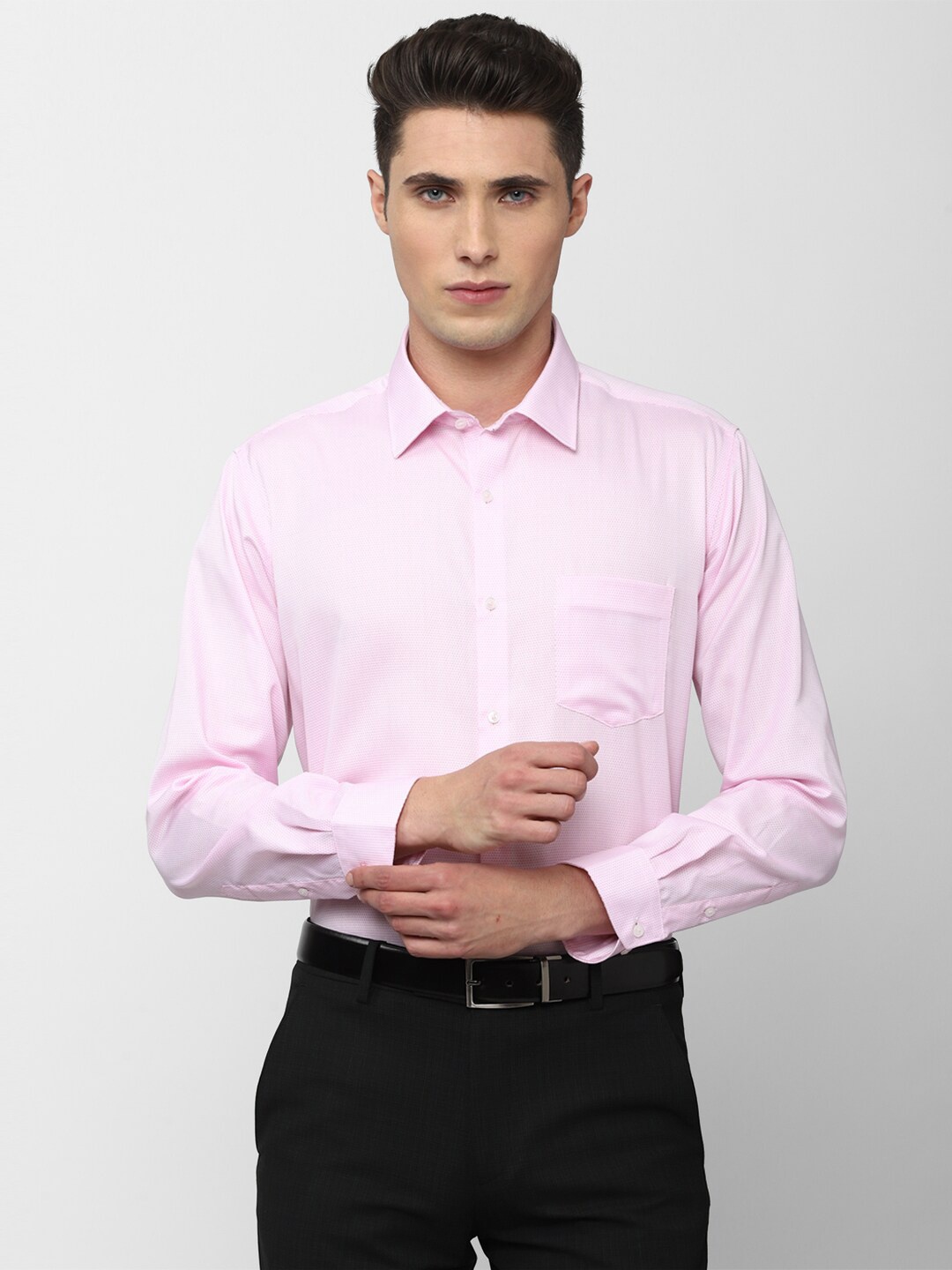 

Van Heusen Men Pink Self Design Pure Cotton Formal Shirt
