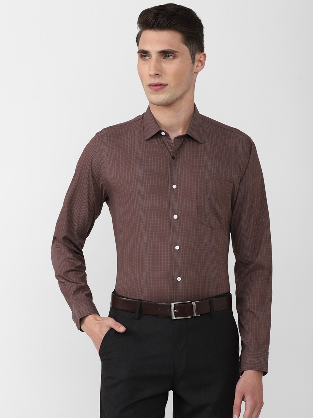 

Van Heusen Men Brown Slim Fit Checked Formal Shirt