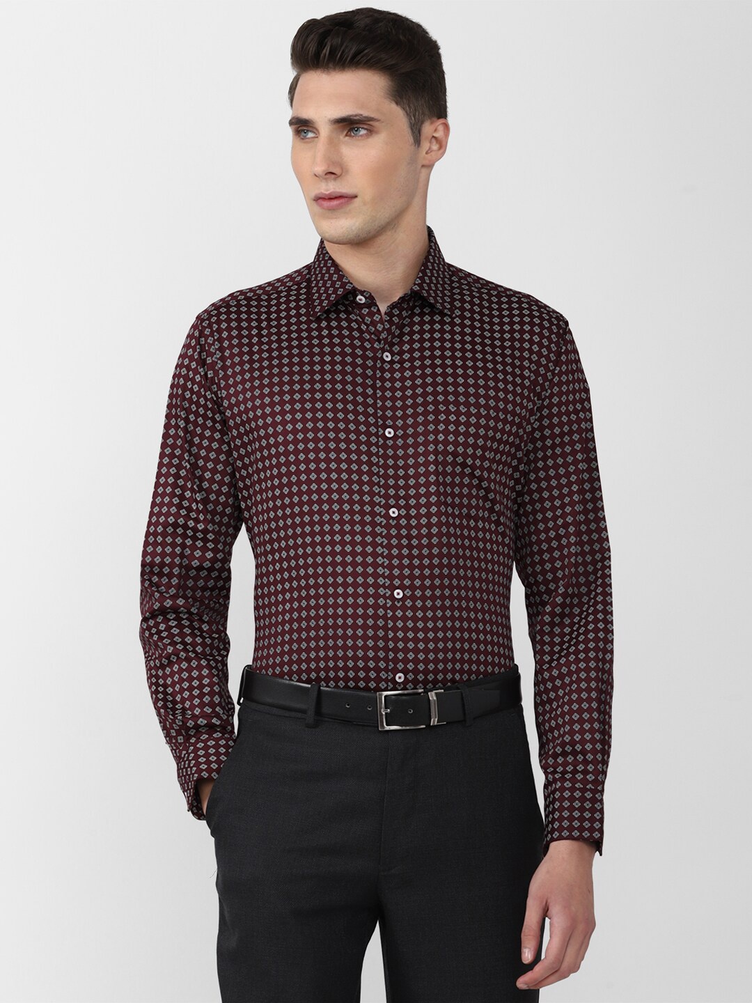 

Van Heusen Men Maroon Printed Cotton Formal Shirt