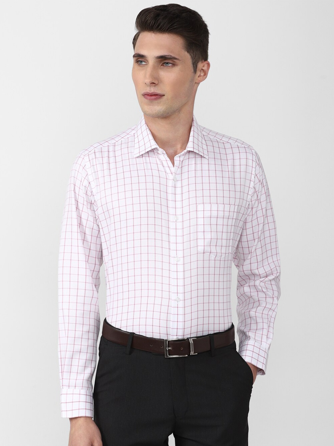 

Van Heusen Men White Grid Tattersall Checked Cotton Formal Shirt