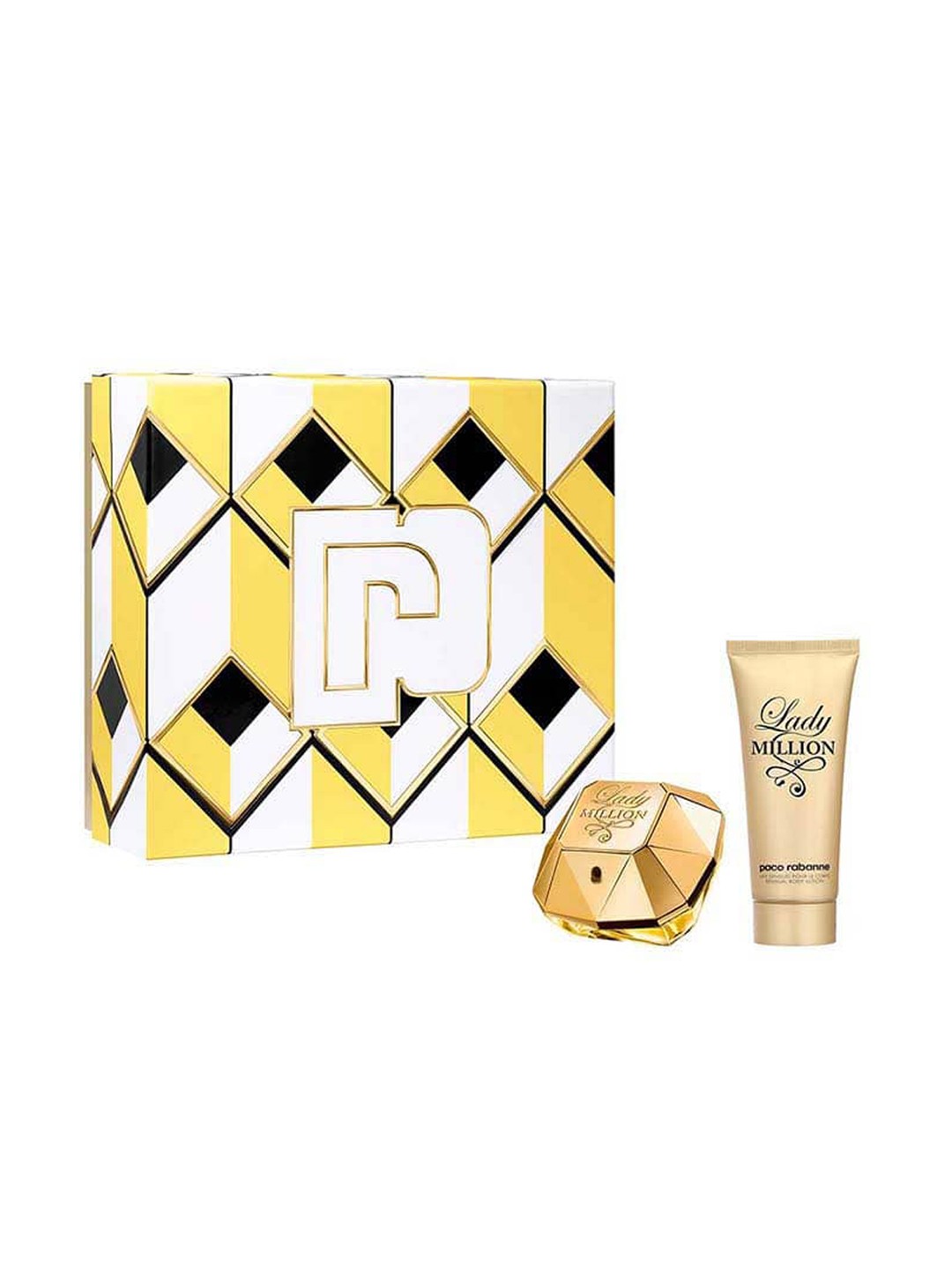 

Paco Rabanne Lady Million Eau de Parfum 80ml with Body Lotion 100ml, Transparent