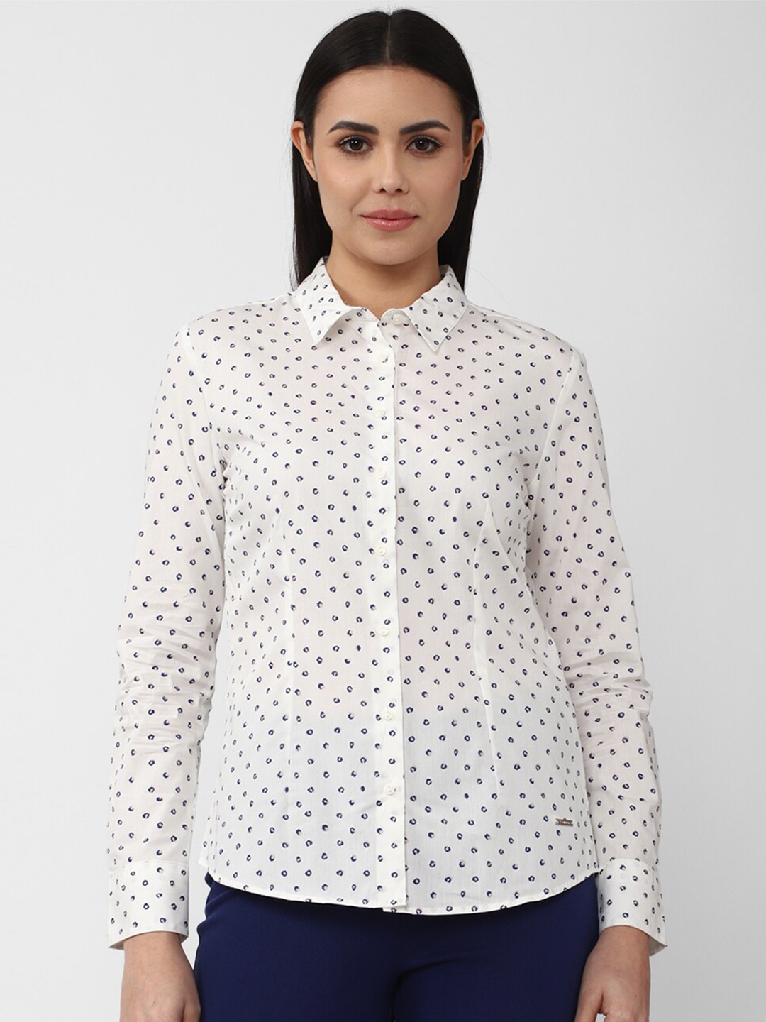 

Van Heusen Woman Women Cream-Coloured Printed Pure Cotton Formal Shirt