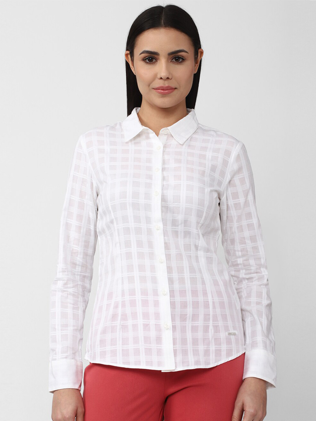 

Van Heusen Woman Women White Checked Cotton Casual Shirt