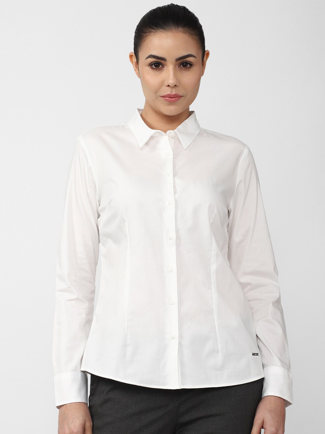 

Van Heusen Woman Women Cream-Coloured Cotton Formal Shirt