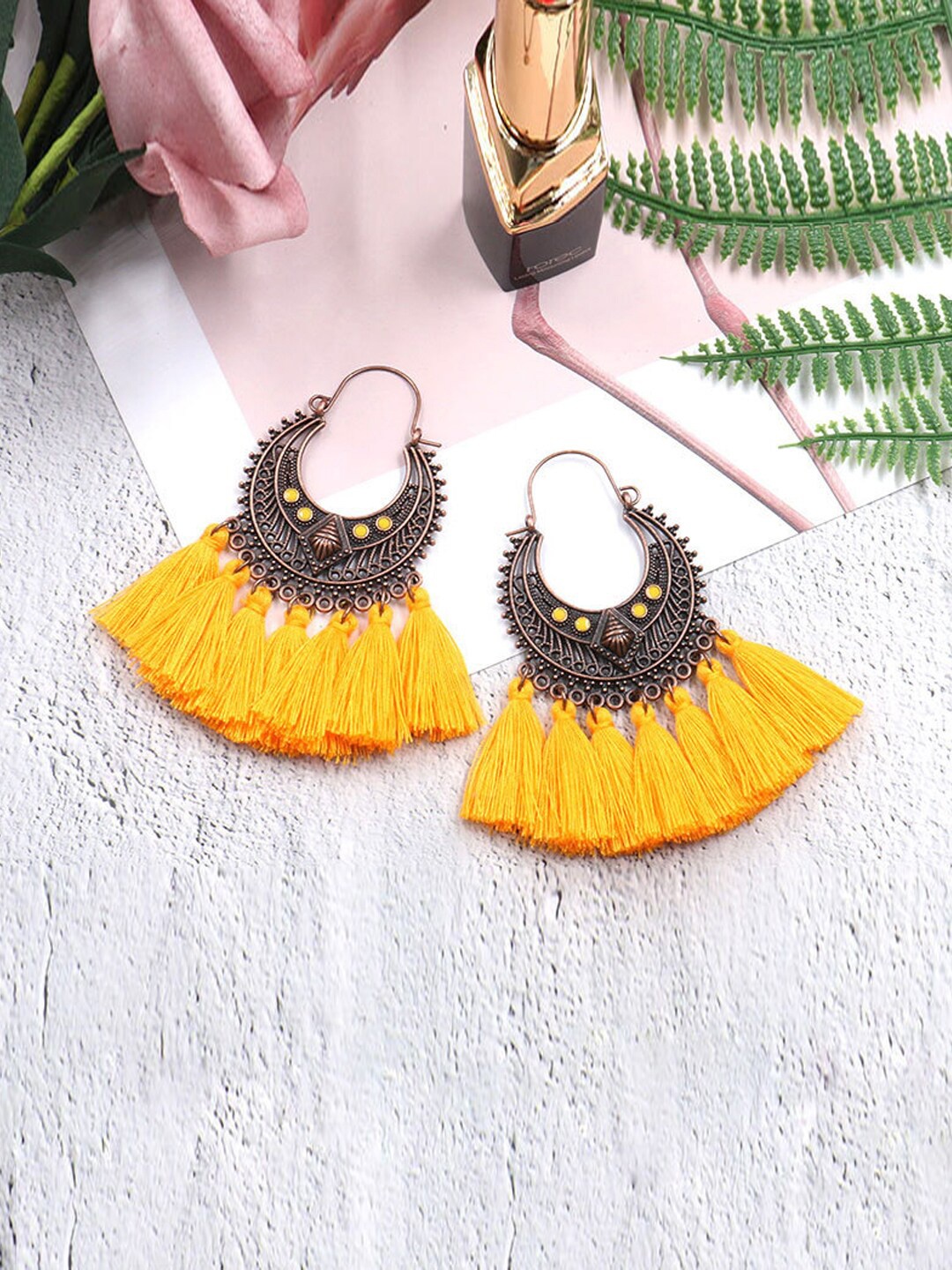 

Young & Forever Yellow & Silver Plated Teardrop Shaped Hoop Earrings