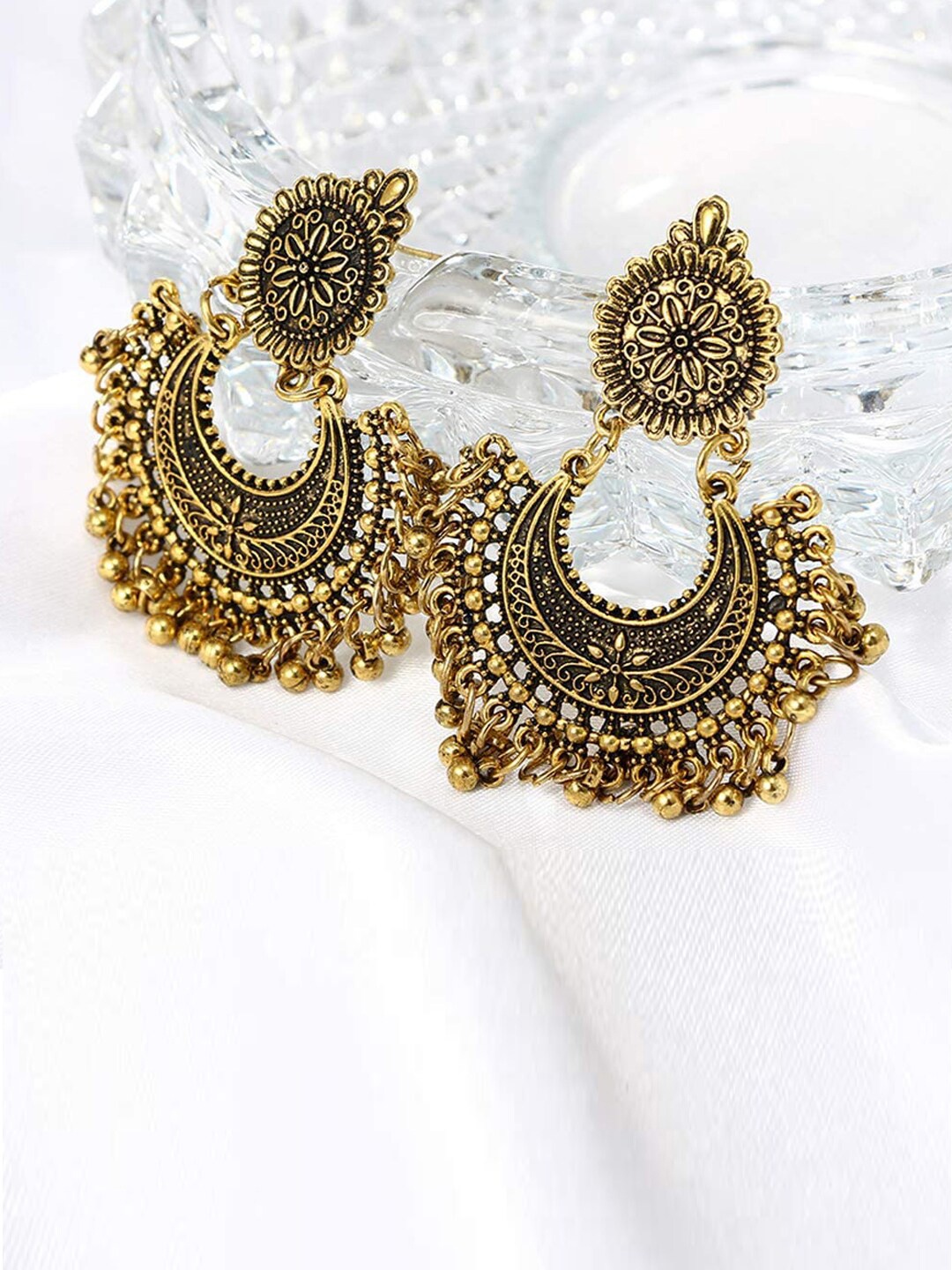 

Young & Forever Gold-Toned Crescent Shaped Chandbalis Earrings