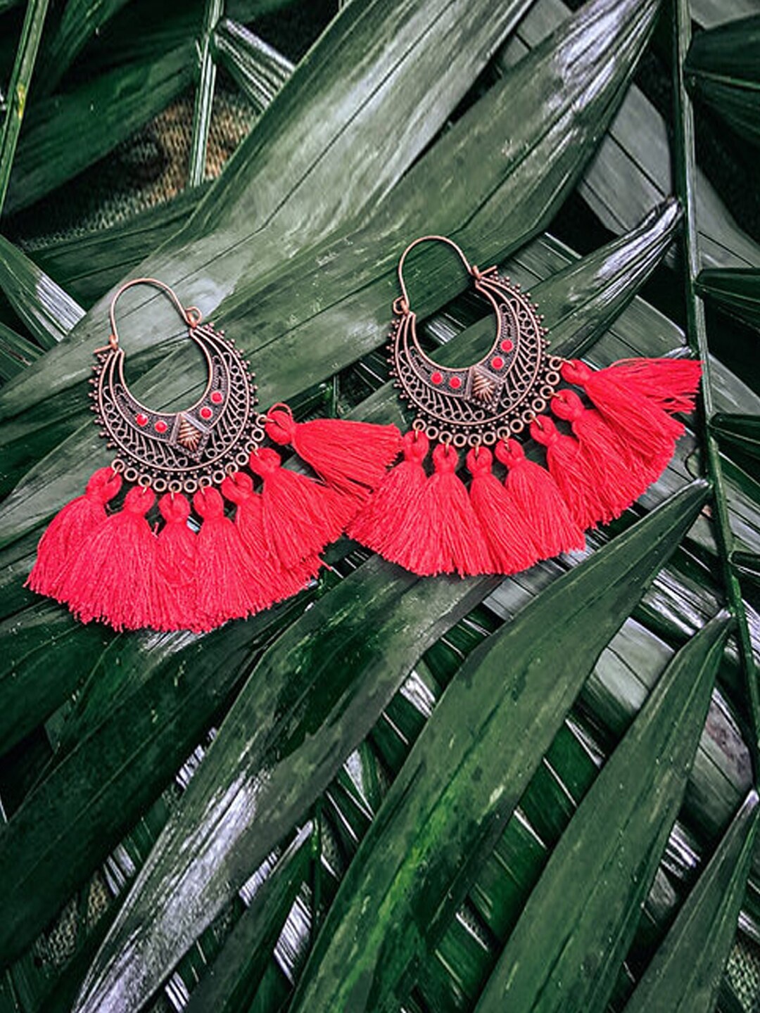 

Young & Forever Red & Grey Circular Chandbalis Earrings