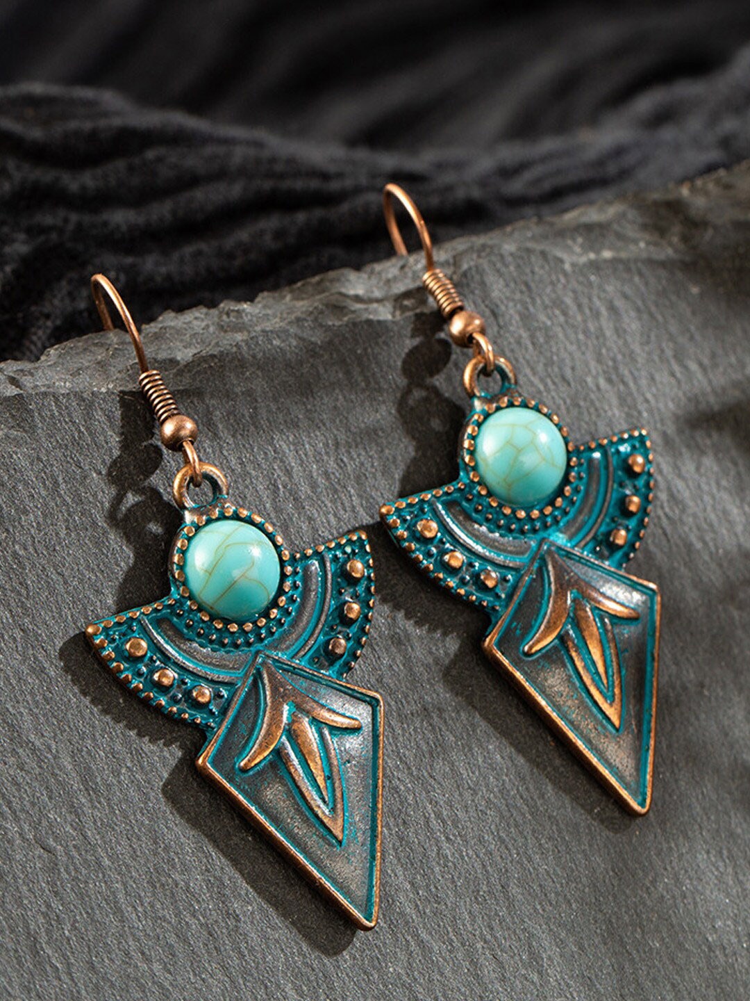 

Young & Forever Green Copper-Plated Triangular Drop Earrings
