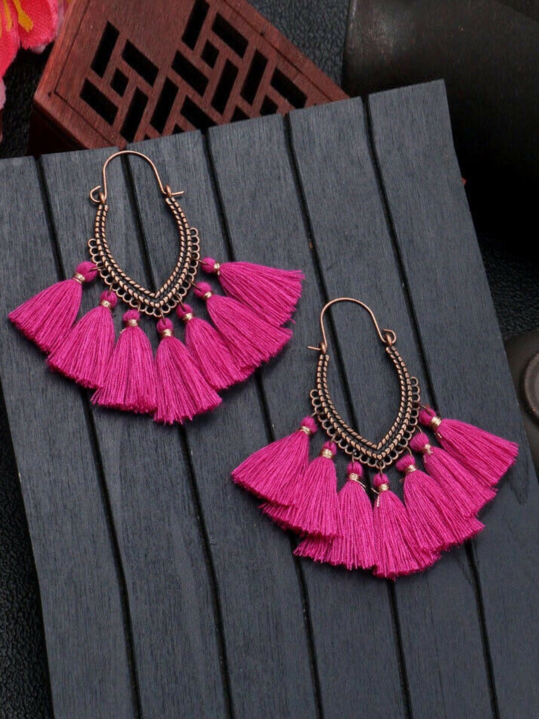 

Young & Forever Pink & Gold Brass-Plated Tassel Hoop Earrings