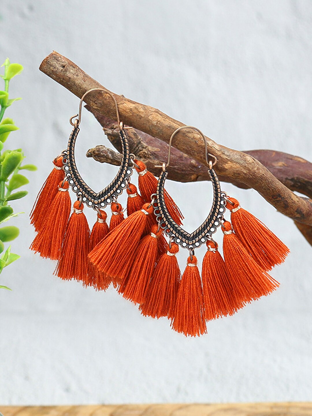 

Young & Forever Rust Oval Chandbalis Tassel Earrings