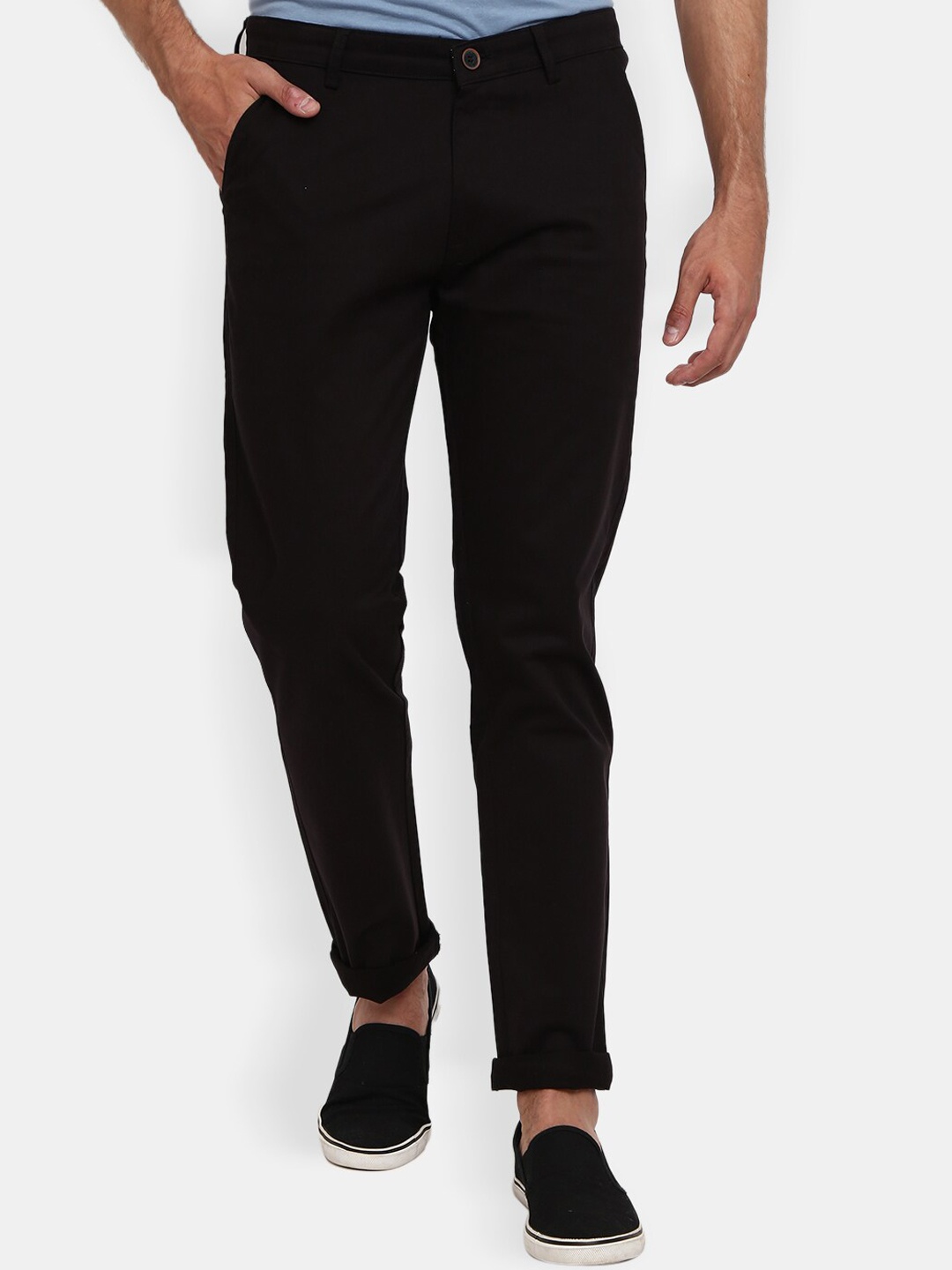 

V-Mart Men Black Mid Rise Slim Fit Easy Wash Cotton Chinos Trousers