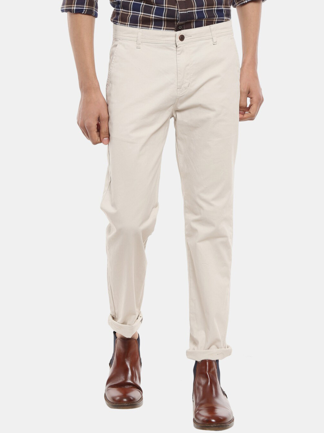 

V-Mart Men Beige Mid Rise Slim Fit Cotton Trousers