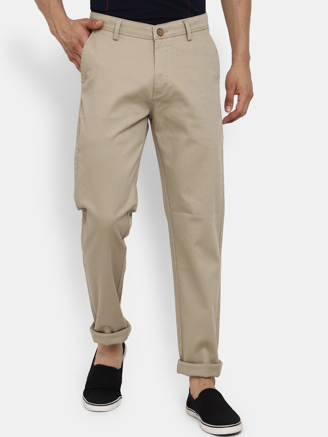 

V-Mart Men Beige Slim Fit Easy Wash Dobby Cotton Chinos Trouser