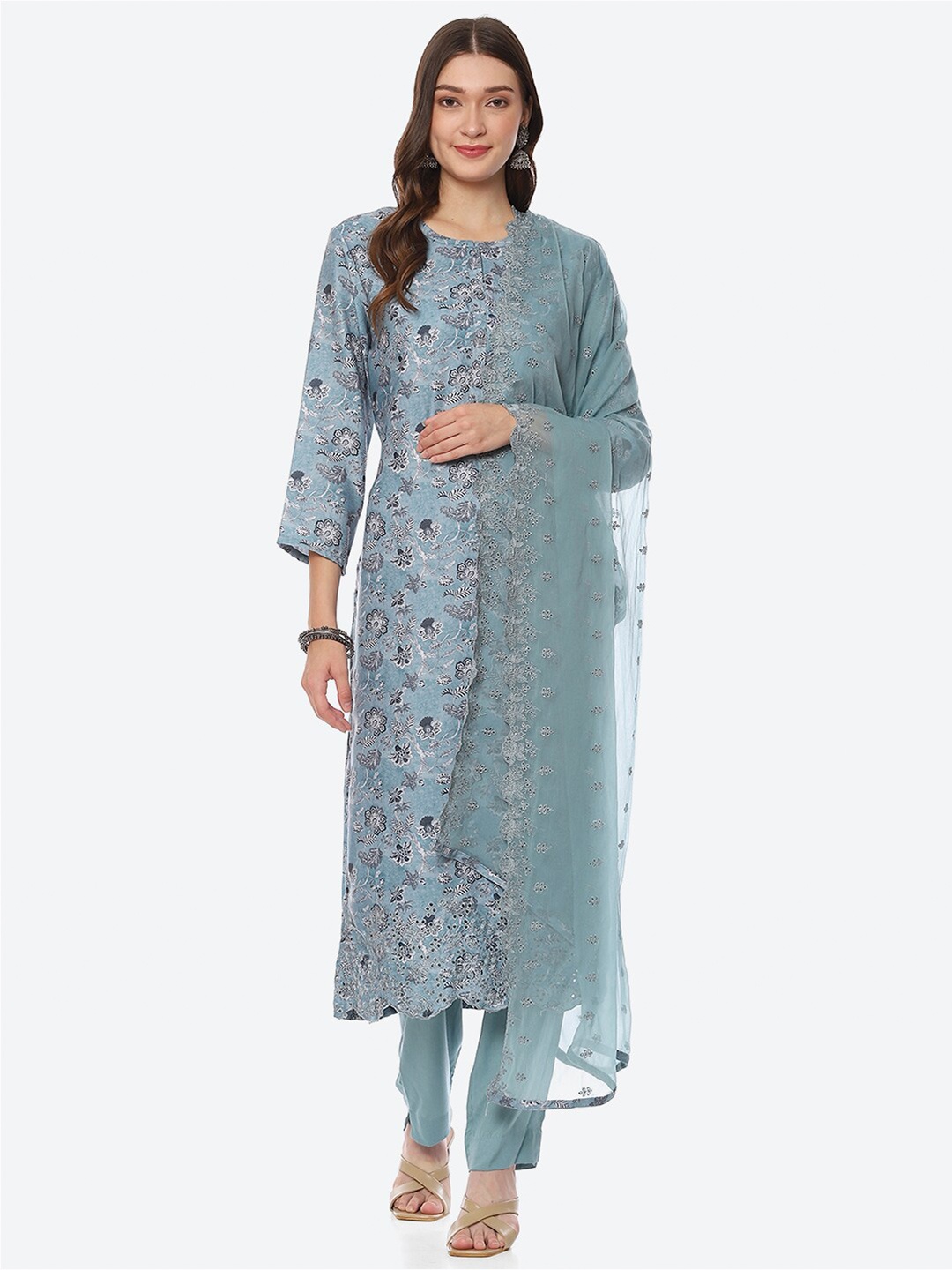 

Biba Blue Printed Unstitched Dress Material