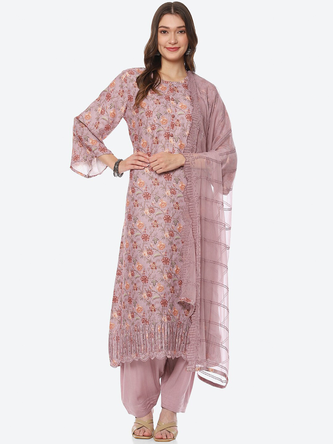 

Biba Women Pink & Yellow Printed Unstitched Dress Material