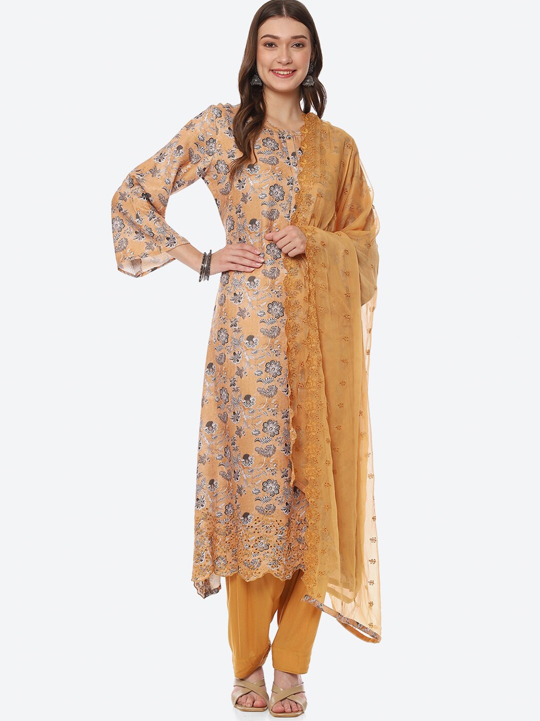 

Biba Yellow & Grey Printed Unstitched Dress Material