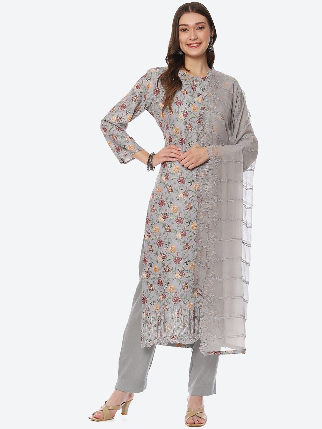

Biba Grey & Green Printed Unstitched Dress Material