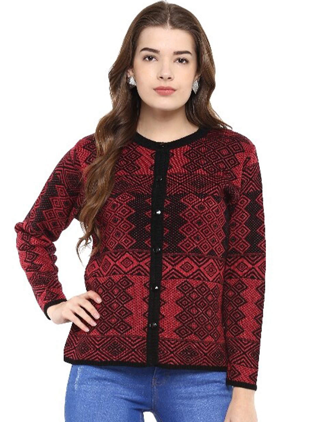 

Modeve Women Red & Black Cardigan