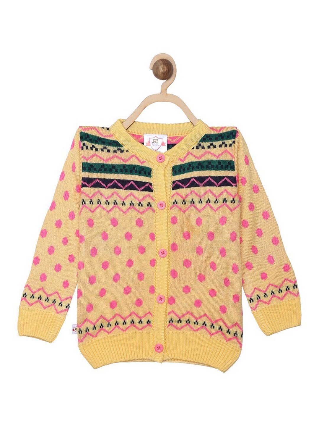 

612League Girls Yellow & Pink Cardigan