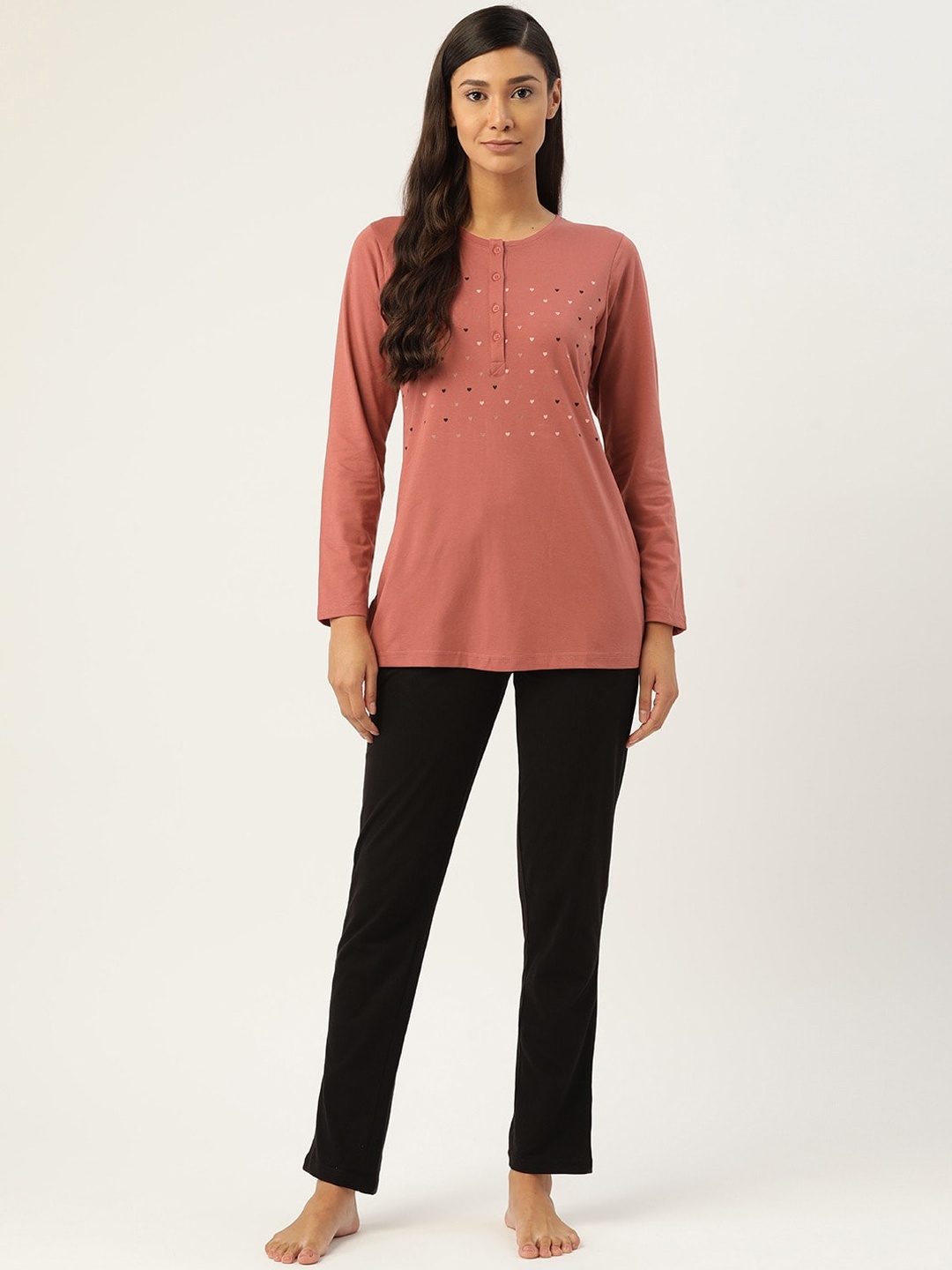 

Sweet Dreams Women Rose & Black Printed Night suit