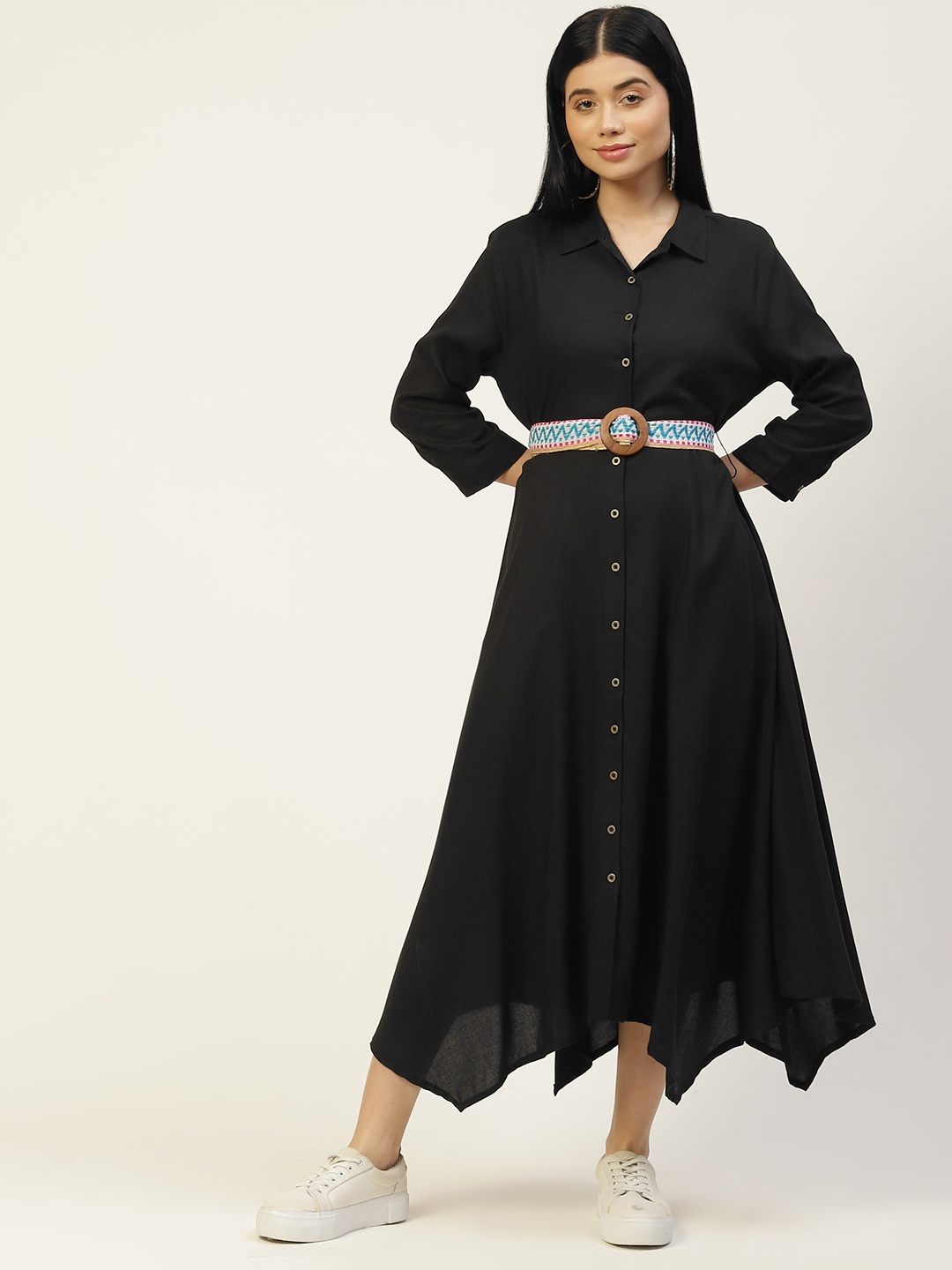

MISRI Black Shirt Midi Dress