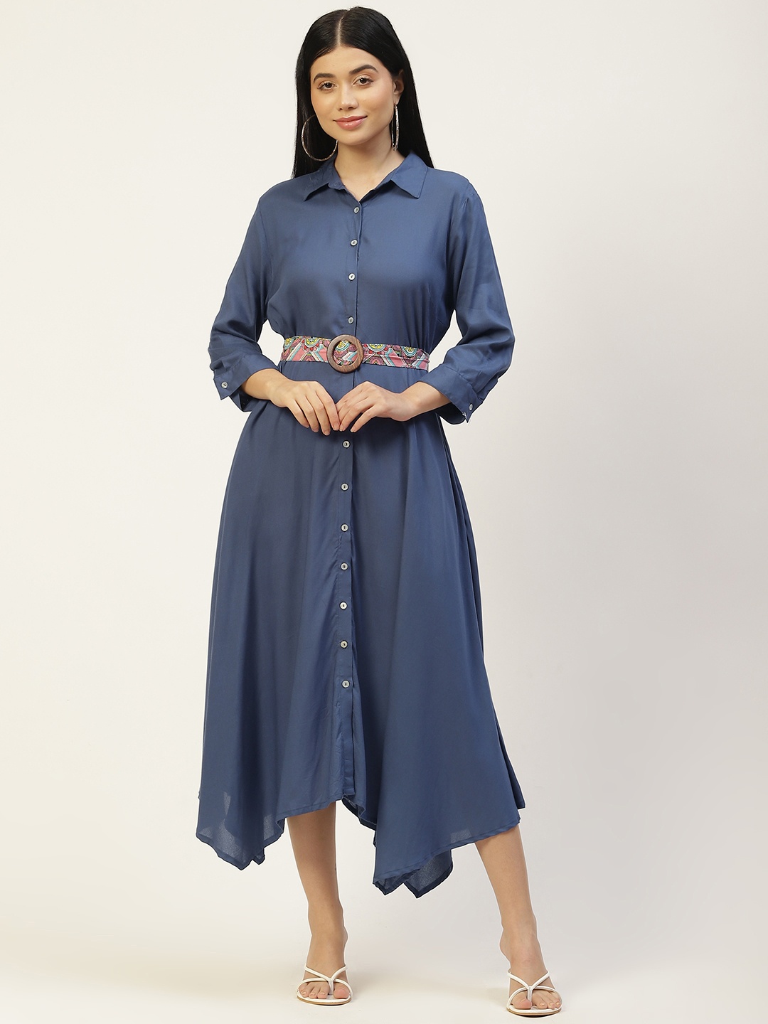 

MISRI Blue Shirt Midi Dress