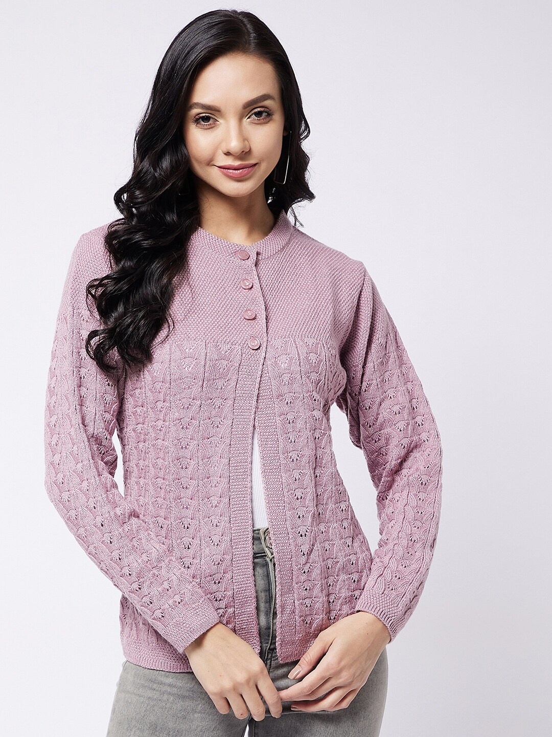 

Modeve Women Pink Cable Knit Acrylic Cardigan