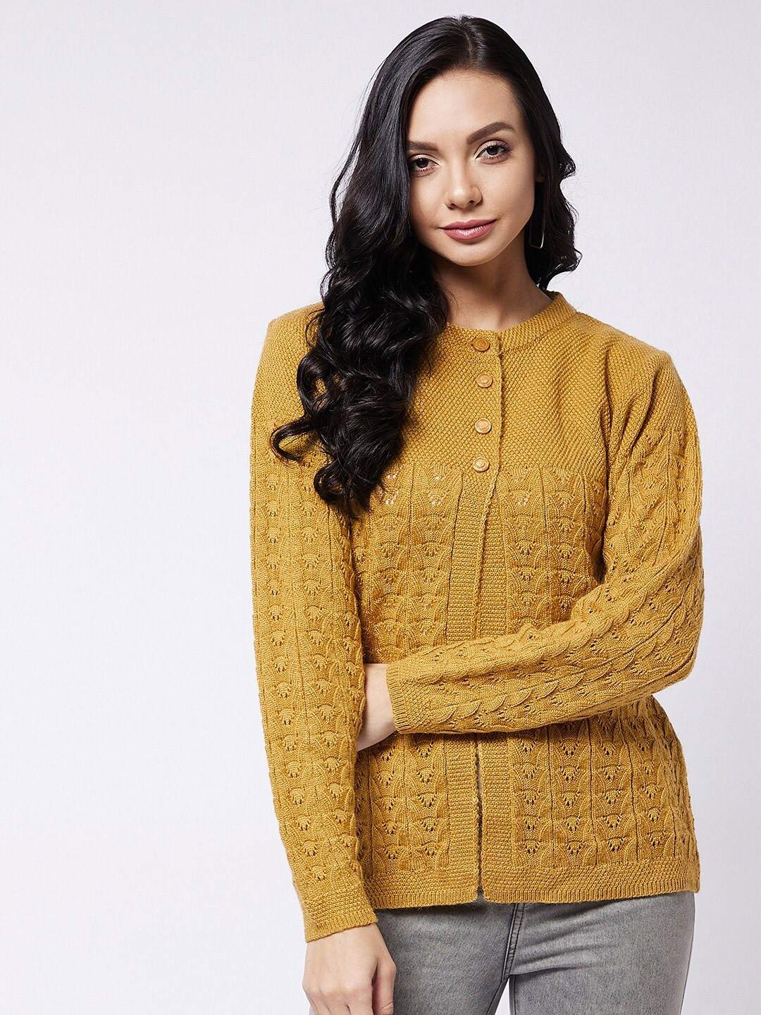 

Modeve Women Mustard Cable Knit Cardigan