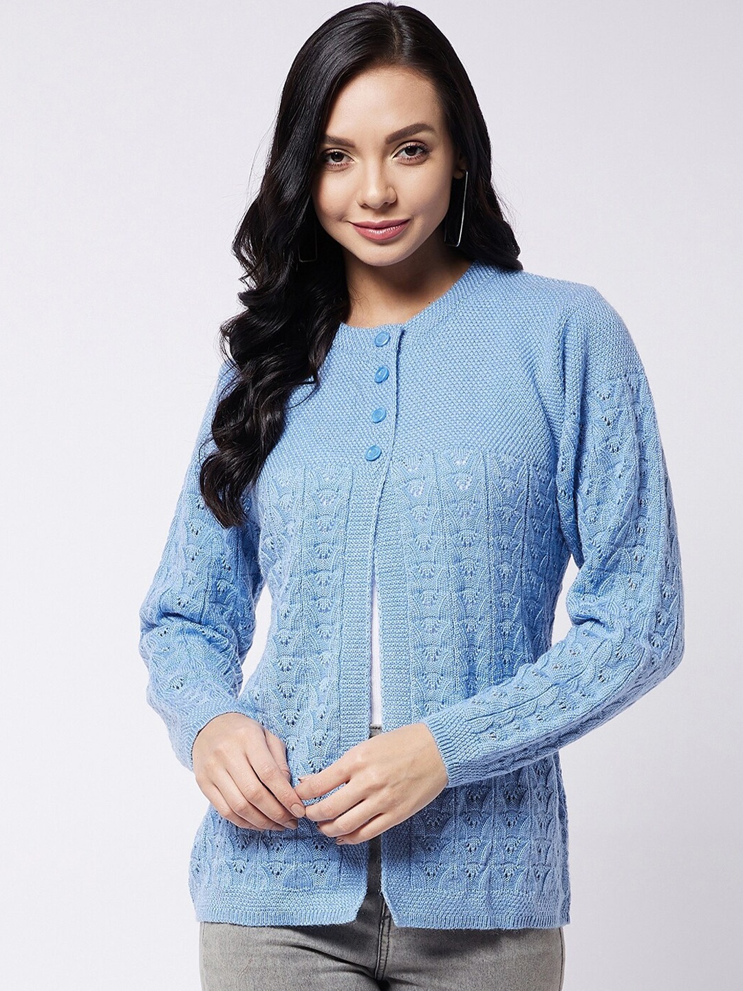 

Modeve Women Blue Cable Knit Cardigan