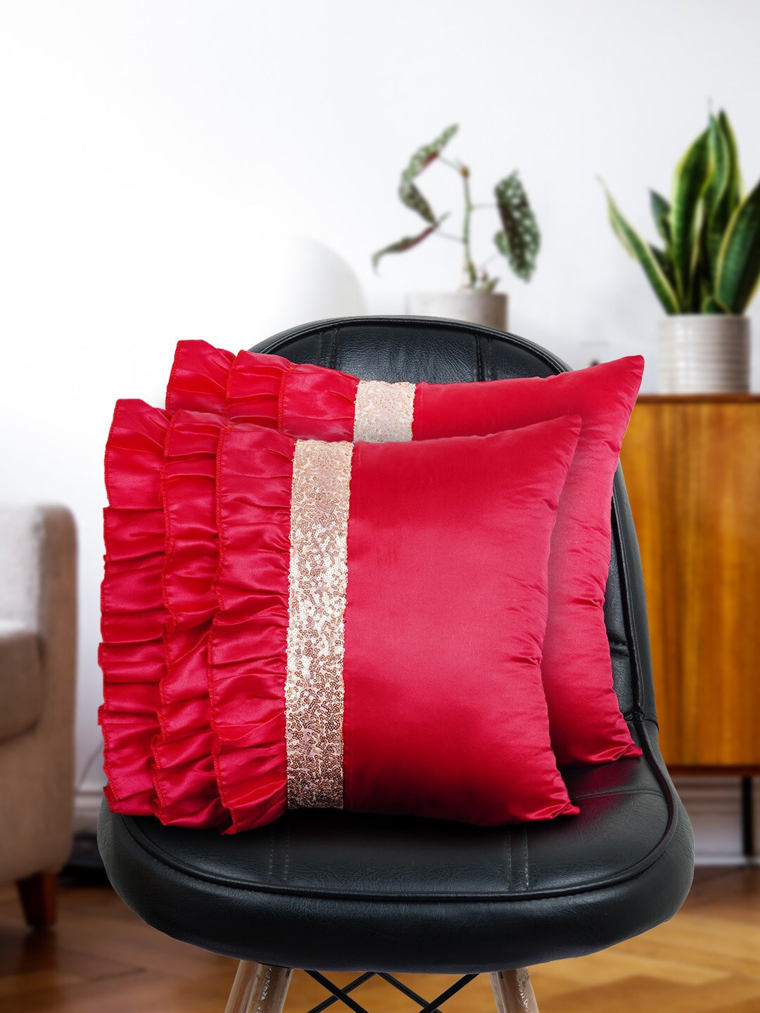 

Crazy Corner Red and Golden Solid Cushions